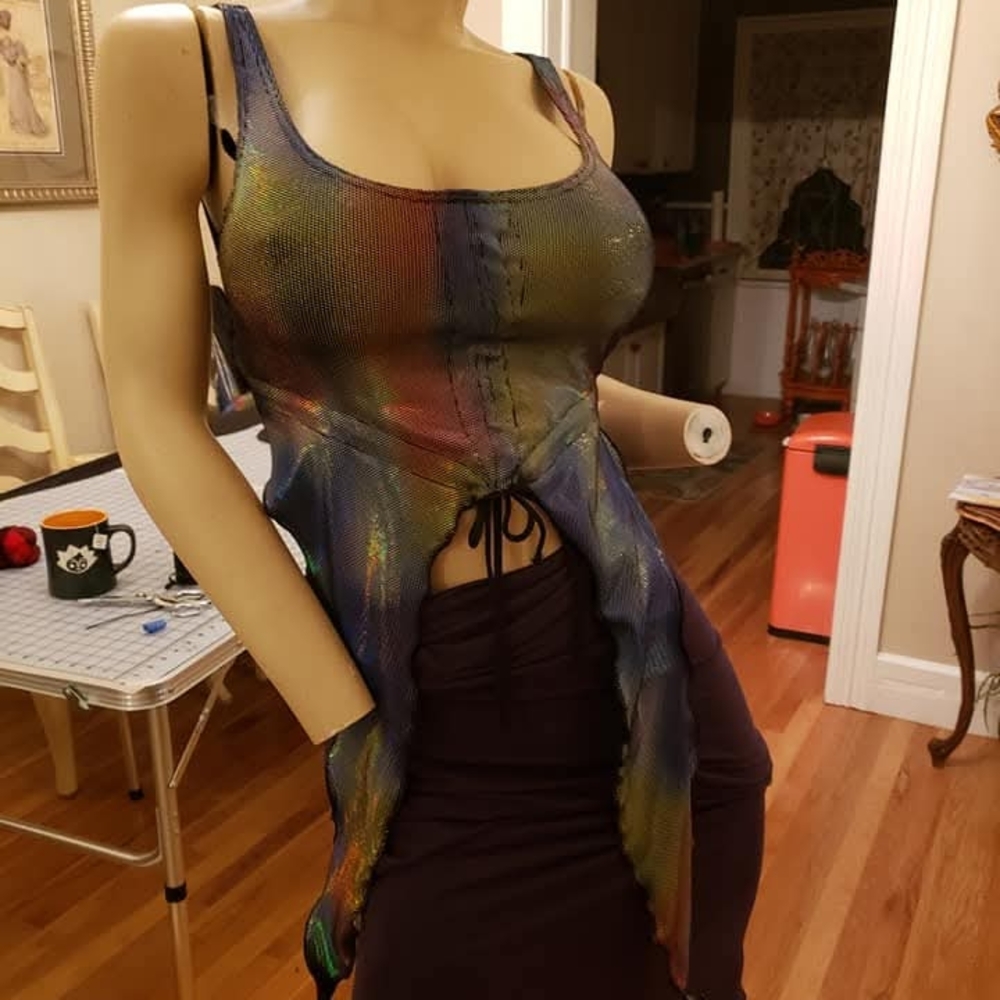 Stretch Velvet Rainbow Shimmery Adjustable Crop Top Tunic